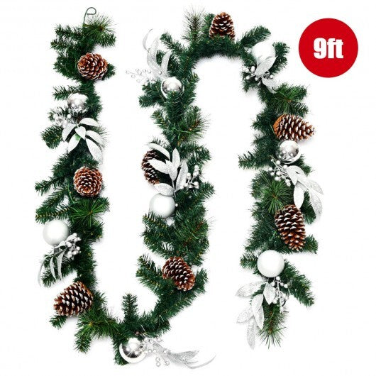 9 Feet Pre-Lit Artificial Christmas Garland with LED Lights - Color: Green - Size: 9 ft