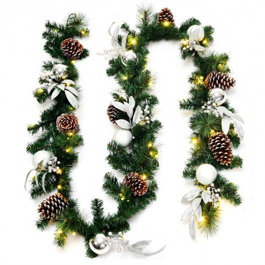 9 Feet Pre-Lit Artificial Christmas Garland with LED Lights - Color: Green - Size: 9 ft