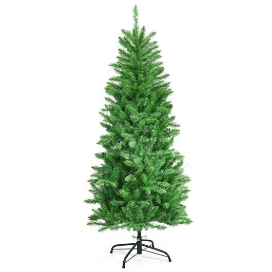 5 Feet PVC Hinged Pre-Lit Artificial Fir Pencil Christmas Tree with 150 Lights-5 ft - Color: Green - Size: 5 ft
