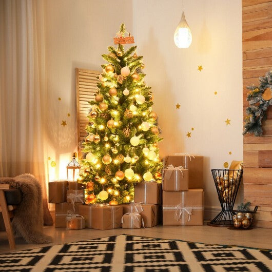 5 Feet PVC Hinged Pre-Lit Artificial Fir Pencil Christmas Tree with 150 Lights-5 ft - Color: Green - Size: 5 ft