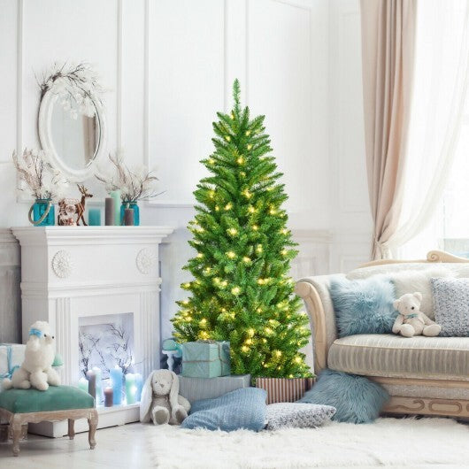 5 Feet PVC Hinged Pre-Lit Artificial Fir Pencil Christmas Tree with 150 Lights-5 ft - Color: Green - Size: 5 ft