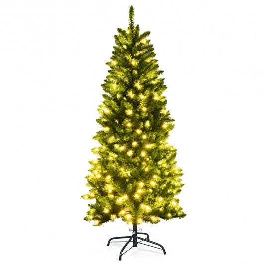 5 Feet PVC Hinged Pre-Lit Artificial Fir Pencil Christmas Tree with 150 Lights-5 ft - Color: Green - Size: 5 ft