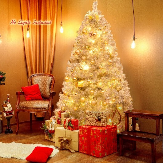 6 Feet Hinged Unlit Artificial Silver Tinsel Christmas Tree with Metal Stand - Color: Silver - Size: 6 ft