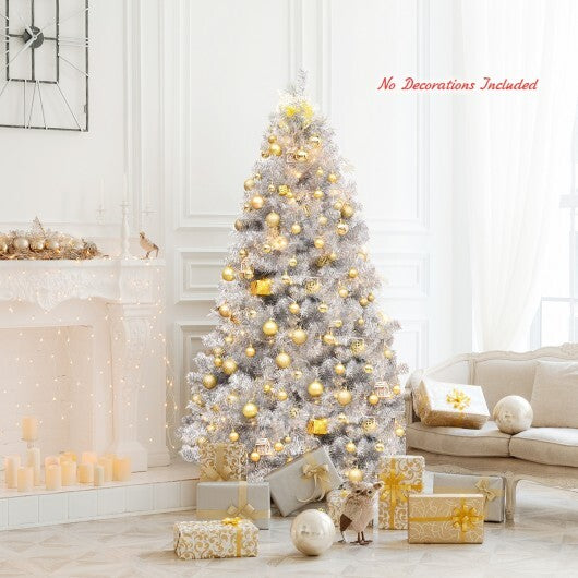 6 Feet Hinged Unlit Artificial Silver Tinsel Christmas Tree with Metal Stand - Color: Silver - Size: 6 ft