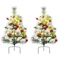 2 Feet Set of 2 Pre-lit Pathway Flocked Christmas Trees Battery Powered
