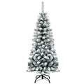 4.5 Feet Unlit Hinged Snow Flocked Artificial Pencil Christmas Tree with 242 Branch - Color: Green - Size: 4.5 ft