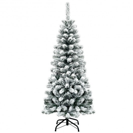 4.5 Feet Unlit Hinged Snow Flocked Artificial Pencil Christmas Tree with 242 Branch - Color: Green - Size: 4.5 ft