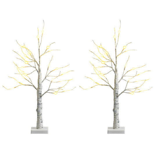 Set of 2 Pre-lit White Twig Birch Tree Battery Powered for Christmas Holiday - Color: White - Size: 2 ft