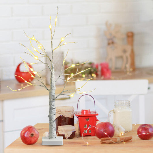 Set of 2 Pre-lit White Twig Birch Tree Battery Powered for Christmas Holiday - Color: White - Size: 2 ft