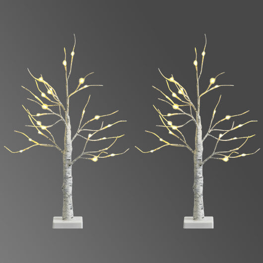 Set of 2 Pre-lit White Twig Birch Tree Battery Powered for Christmas Holiday - Color: White - Size: 2 ft