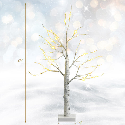 Set of 2 Pre-lit White Twig Birch Tree Battery Powered for Christmas Holiday - Color: White - Size: 2 ft