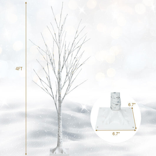 Pre-lit White Twig Birch Tree for Christmas Holiday with LED Lights-4 ft - Color: White - Size: 4 ft