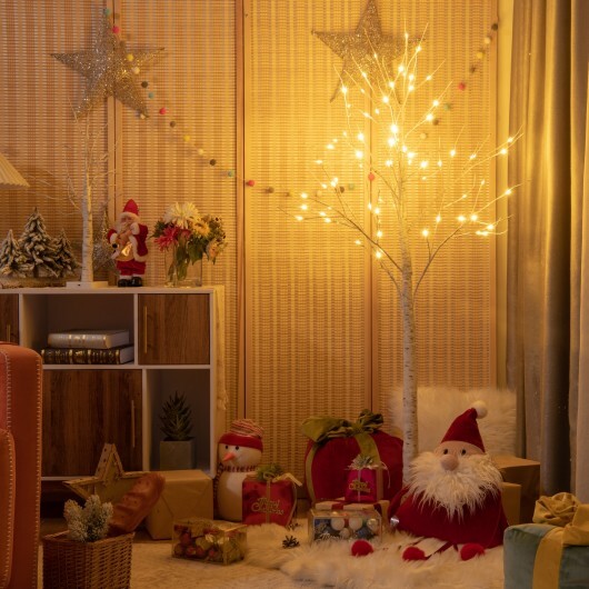 5 Feet Pre-lit White Twig Birch Tree with 72 LED Lights for Christmas - Color: White - Size: 5 ft