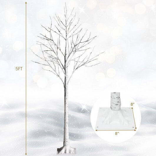 5 Feet Pre-lit White Twig Birch Tree with 72 LED Lights for Christmas - Color: White - Size: 5 ft