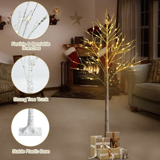5 Feet Pre-lit White Twig Birch Tree with 72 LED Lights for Christmas - Color: White - Size: 5 ft