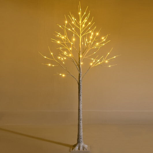 5 Feet Pre-lit White Twig Birch Tree with 72 LED Lights for Christmas - Color: White - Size: 5 ft