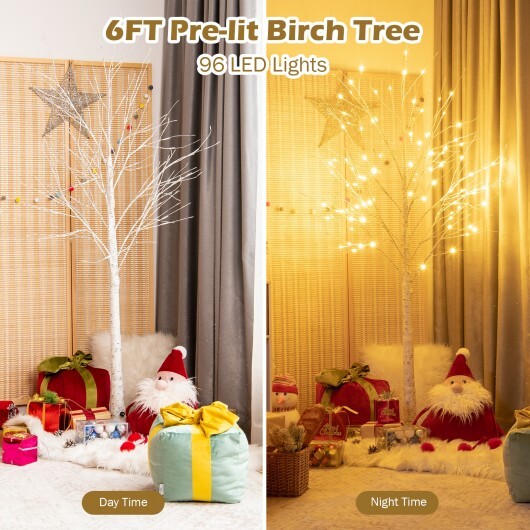 Pre-lit White Twig Birch Tree for Christmas Holiday with LED Lights-6 ft - Color: White - Size: 6 ft