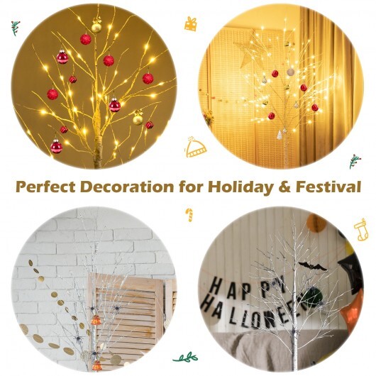 Pre-lit White Twig Birch Tree for Christmas Holiday with LED Lights-6 ft - Color: White - Size: 6 ft