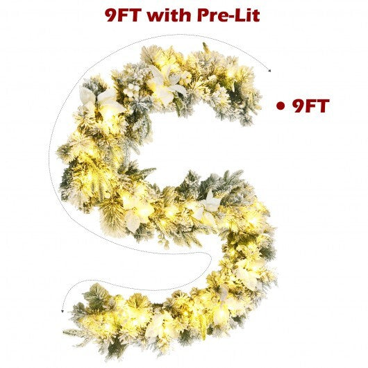 9 Feet Pre-Lit Artificial Christmas Garland with 50 LED Lights - Color: White - Size: 9 ft