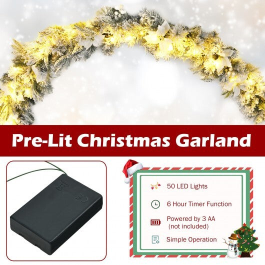 9 Feet Pre-Lit Artificial Christmas Garland with 50 LED Lights - Color: White - Size: 9 ft