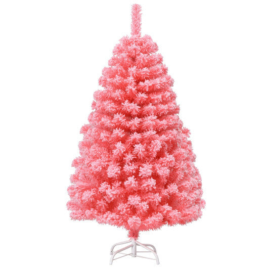 Pink Christmas Tree with Snow Flocked PVC Tips and Metal Stand-4.5 ft - Color: Pink - Size: 4.5 ft