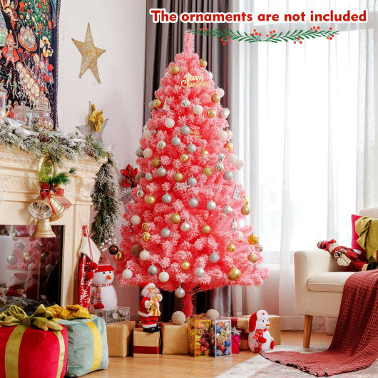 Pink Christmas Tree with Snow Flocked PVC Tips and Metal Stand-4.5 ft