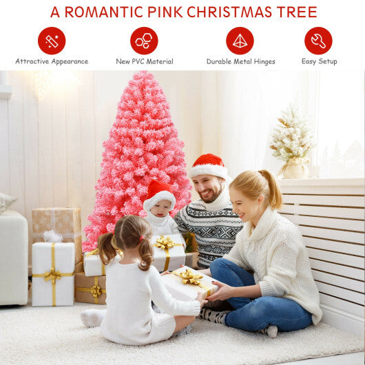 Pink Christmas Tree with Snow Flocked PVC Tips and Metal Stand-4.5 ft