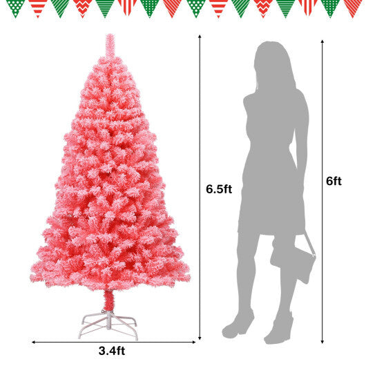 Pink Christmas Tree with Snow Flocked PVC Tips and Metal Stand-4.5 ft