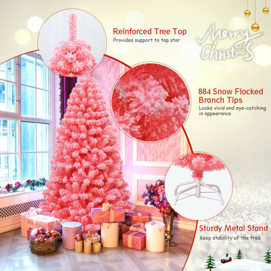 Pink Christmas Tree with Snow Flocked PVC Tips and Metal Stand-4.5 ft