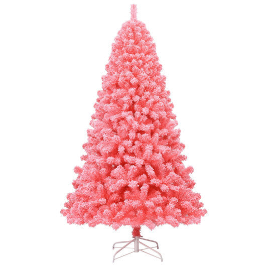 Pink Christmas Tree with Snow Flocked PVC Tips and Metal Stand-4.5 ft