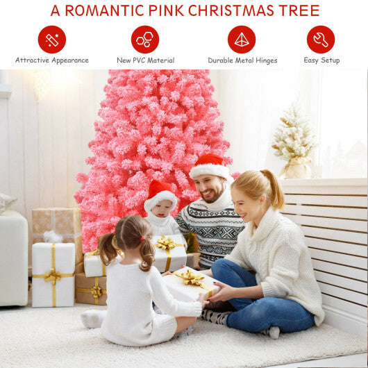 Pink Christmas Tree with Snow Flocked PVC Tips and Metal Stand-4.5 ft
