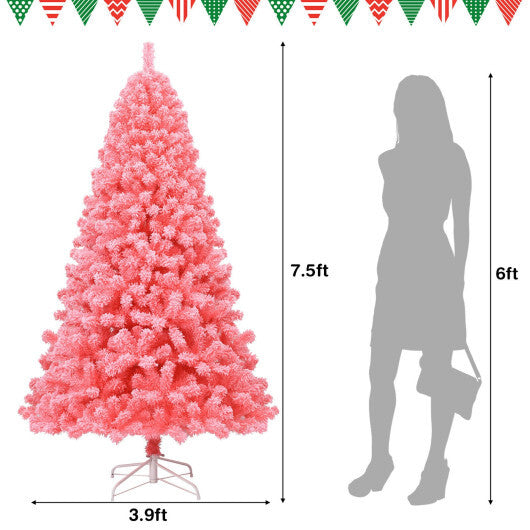 Pink Christmas Tree with Snow Flocked PVC Tips and Metal Stand-4.5 ft