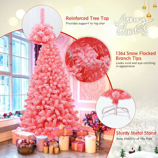 Pink Christmas Tree with Snow Flocked PVC Tips and Metal Stand-4.5 ft
