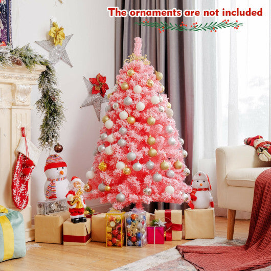 Pink Christmas Tree with Snow Flocked PVC Tips and Metal Stand-4.5 ft - Color: Pink - Size: 4.5 ft