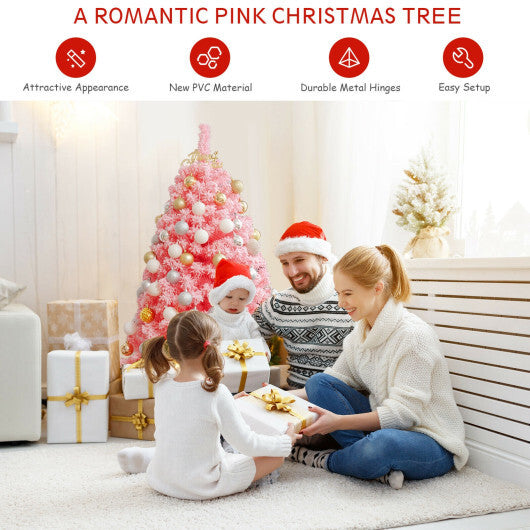 Pink Christmas Tree with Snow Flocked PVC Tips and Metal Stand-4.5 ft - Color: Pink - Size: 4.5 ft