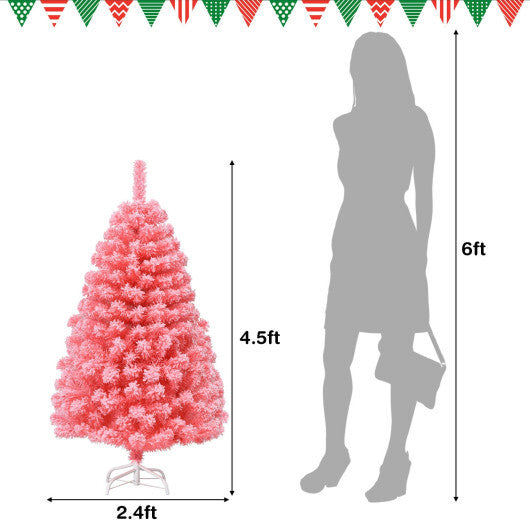 Pink Christmas Tree with Snow Flocked PVC Tips and Metal Stand-4.5 ft - Color: Pink - Size: 4.5 ft