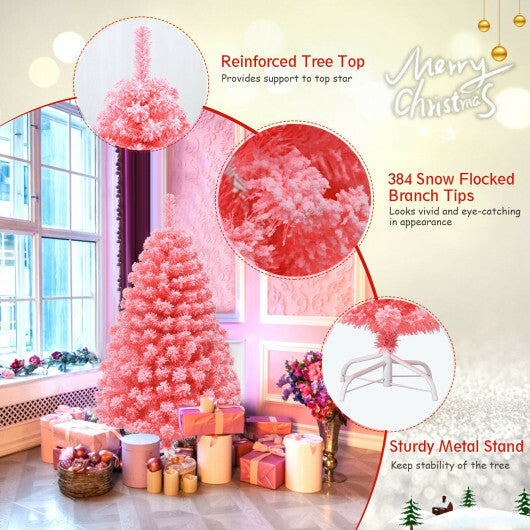 Pink Christmas Tree with Snow Flocked PVC Tips and Metal Stand-4.5 ft - Color: Pink - Size: 4.5 ft