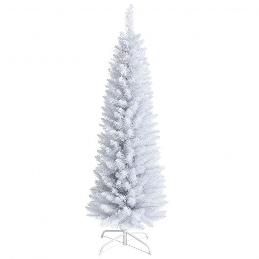 Slim Artificial Christmas Pencil Tree with PVC Needles and Folding Metal Stand-5' - Color: White - Size: 6 ft