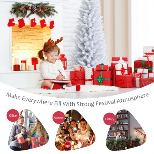 Slim Artificial Christmas Pencil Tree with PVC Needles and Folding Metal Stand-5' - Color: White - Size: 6 ft