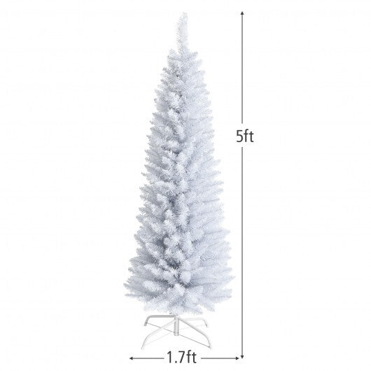 Slim Artificial Christmas Pencil Tree with PVC Needles and Folding Metal Stand-5' - Color: White - Size: 6 ft