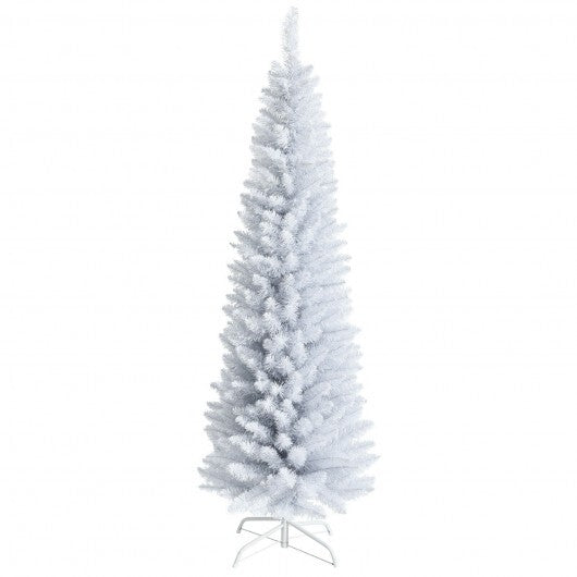 6 Feet Unlit Artificial Slim Pencil Christmas Tree with Metal Stand - Color: White - Size: 6 ft