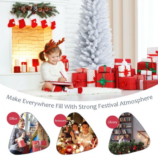 6 Feet Unlit Artificial Slim Pencil Christmas Tree with Metal Stand - Color: White - Size: 6 ft