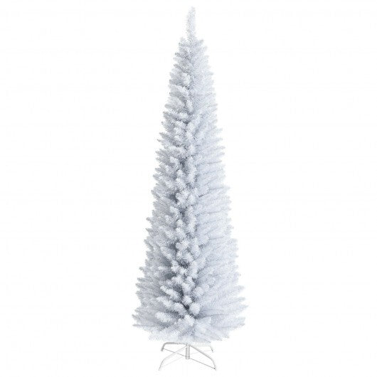 7 Feet Unlit Artificial Slim Christmas Pencil Tree with Metal Stand-7 ft - Color: White - Size: 7 ft