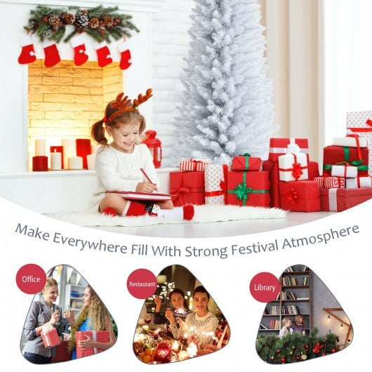 7 Feet Unlit Artificial Slim Christmas Pencil Tree with Metal Stand-7 ft - Color: White - Size: 7 ft