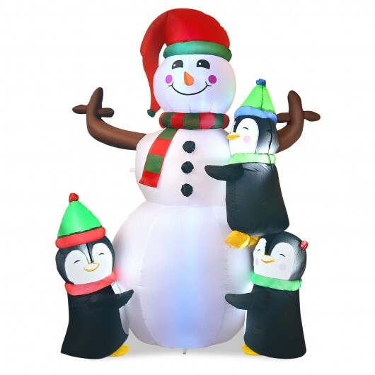 6 Feet Christmas Quick Inflatable Snowman with Penguins - Color: Multicolor - Size: 6 ft
