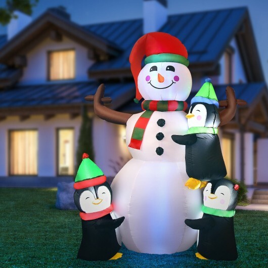 6 Feet Christmas Quick Inflatable Snowman with Penguins - Color: Multicolor - Size: 6 ft
