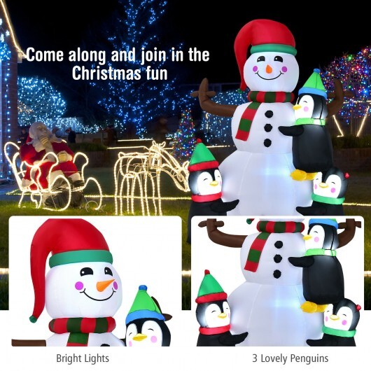 6 Feet Christmas Quick Inflatable Snowman with Penguins - Color: Multicolor - Size: 6 ft
