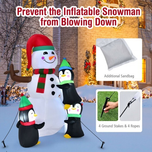 6 Feet Christmas Quick Inflatable Snowman with Penguins - Color: Multicolor - Size: 6 ft