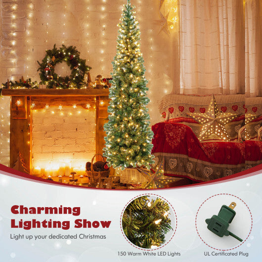 7 Feet Prelit Half-Shape Christmas Tree with 8 Lighting Modes
