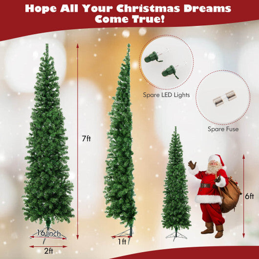 7 Feet Prelit Half-Shape Christmas Tree with 8 Lighting Modes